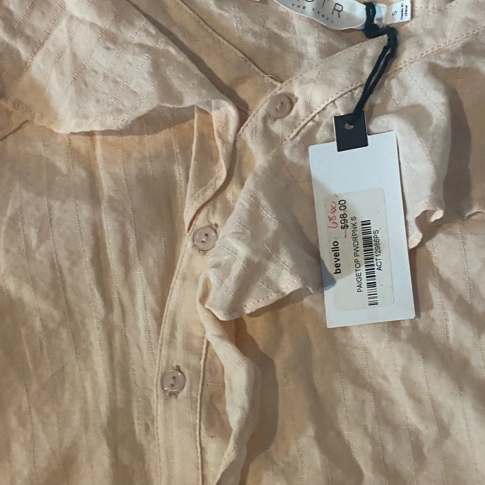 Astr Light Pink Ruffle-Trim Button Front Blouse - Picture 3 of 4